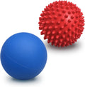 Blue lacrosse ball and red spiky massage ball